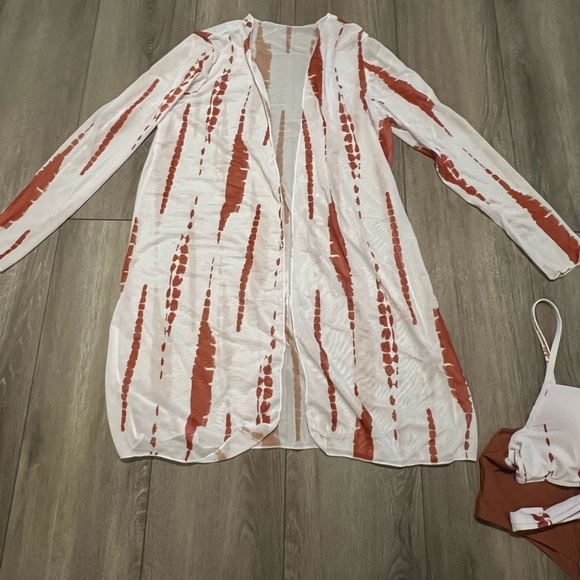 SHEIN Size L 3 piece Brown Tie Dye Crisscross Tie Back Push Up Bikini Swimsuit - Picture 11 of 13